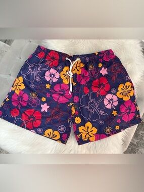 Floral Hawaiian Shorts Women Sz MED Purple Orange Red NEW!